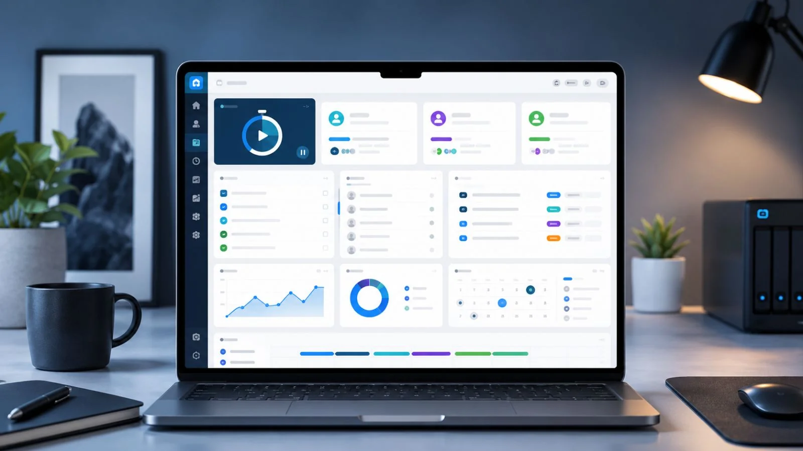Eigenes CRM mit Zeiterfassung als individuelle Web-App: Dashboard mit Kundenliste, Timer, Diagrammen und Kalender – maßgeschneiderte Lösung statt Toggl, Clockify oder Harvest, entwickelt von Frank Wingerath in Hannover