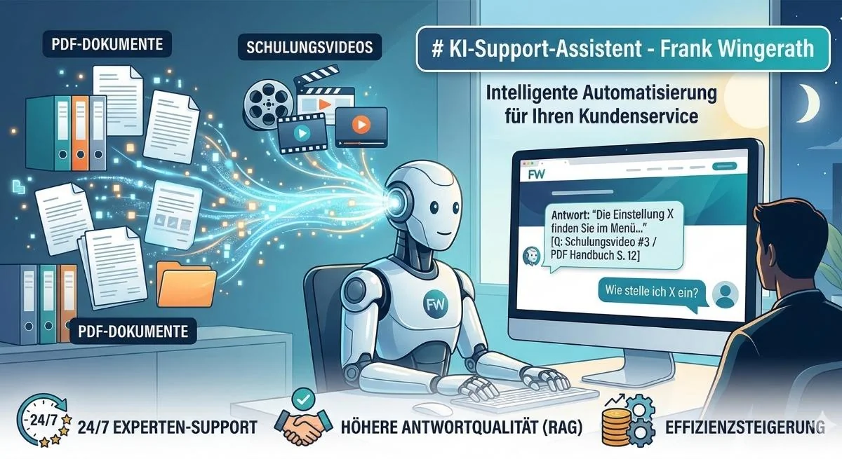 KI-Support-Assistent für KMU aus Hannover: Chatbot greift auf Handbücher, Schulungsvideos und PDF-Dokumente zu, beantwortet Kundenanfragen rund um die Uhr mit Quellenangabe – Retrieval-Augmented Generation (RAG) auf Basis deines eigenen Wissens